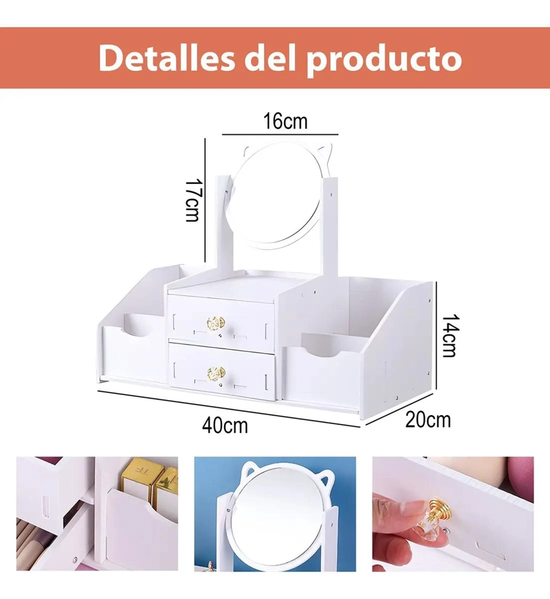 CAJON ORGANIZADOR CON ESPEJO Y REPISAS PARA COSME TICOS - 3