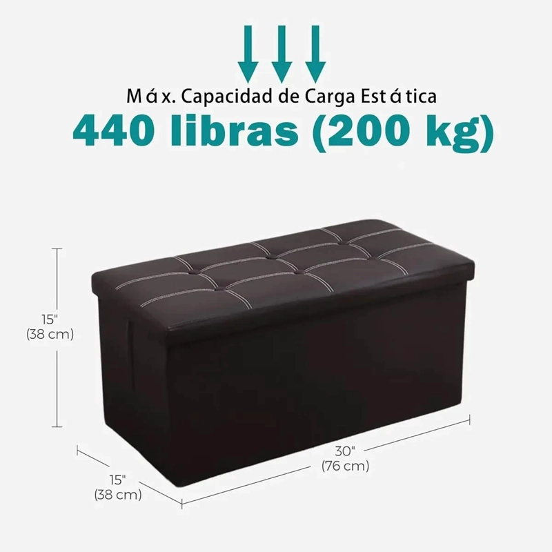 BANQUETA BAUL PUFF ORGANIZADOR PLEGABLE 76X38CM PARA HOGAR - 3