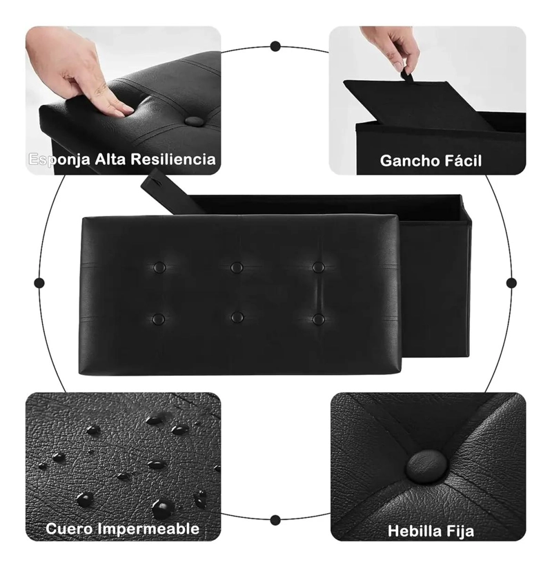 BANQUETA BAUL PUFF ORGANIZADOR PLEGABLE 76X38CM PARA HOGAR - 4