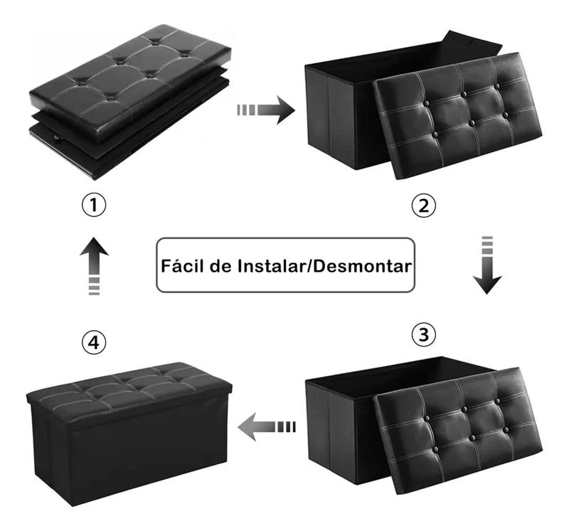 BANQUETA BAUL PUFF ORGANIZADOR PLEGABLE 76X38CM PARA HOGAR - 5