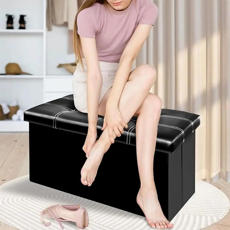 BANQUETA BAUL PUFF ORGANIZADOR PLEGABLE 76X38CM PARA HOGAR - 7