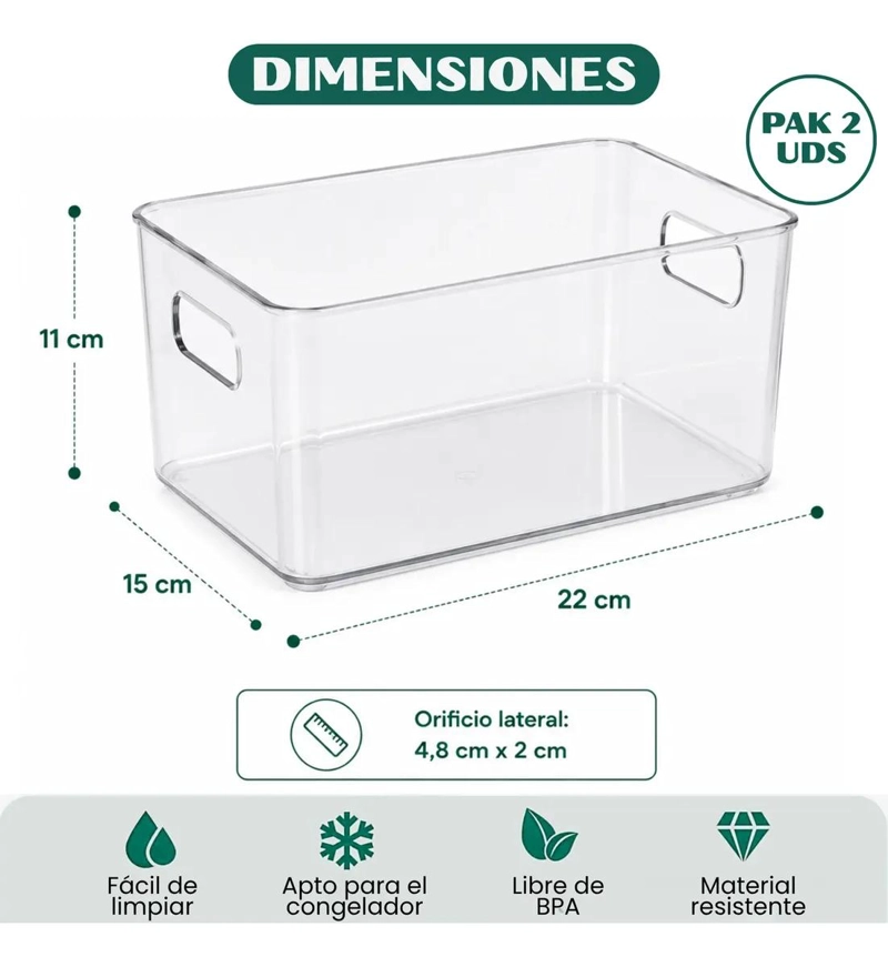 PACK DE 2 ORGANIZADORES TRANSPARENTES PARA REFRIGERADOR Y COCINA - 2
