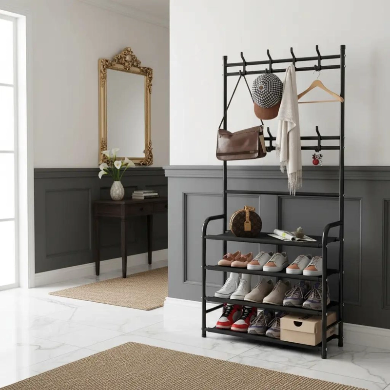 MUEBLE ORGANIZADOR PERCHERO Y ZAPATERO DE 4 NIVELES - 1