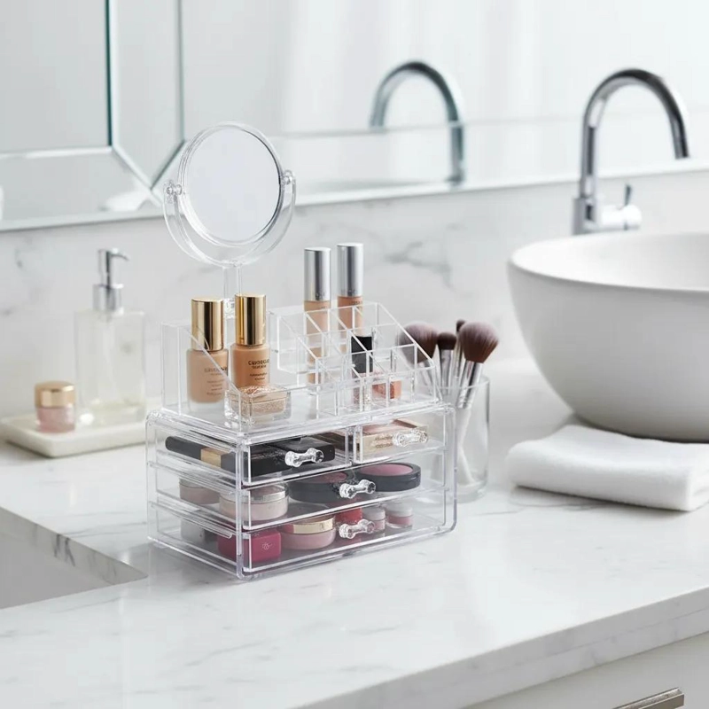 ORGANIZADOR DE MAQUILLAJE CON MULTIPLES COMPARTIMENTOS Y DISEÑO ELEGANTE - 2
