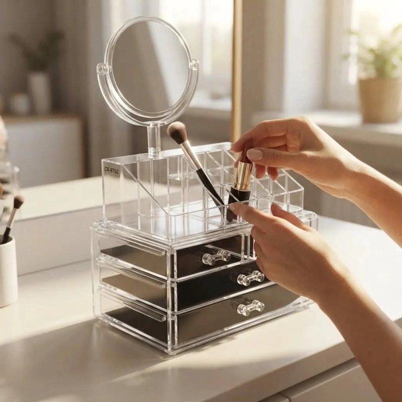 ORGANIZADOR DE MAQUILLAJE CON MULTIPLES COMPARTIMENTOS Y DISEÑO ELEGANTE - 3
