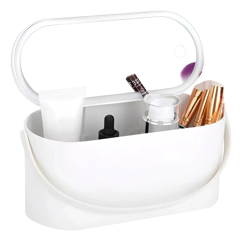 CAJA ORGANIZADORA CON ESPEJO Y LUZ LED PARA MAQUILLAJE - 1