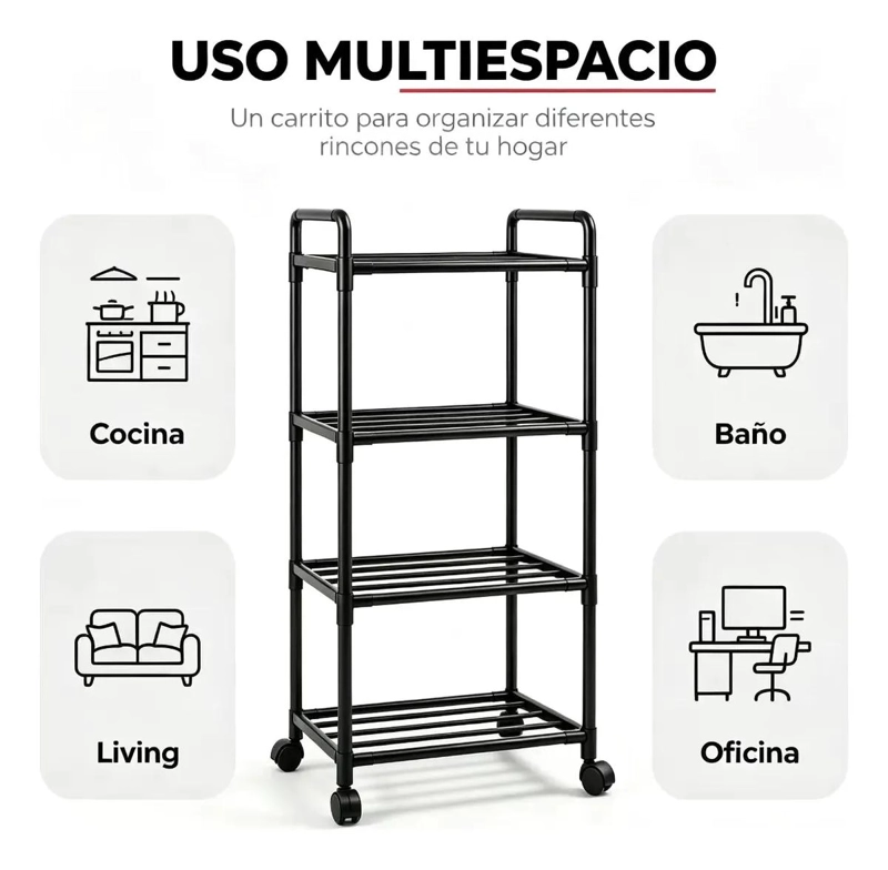 CARRITO ORGANIZADOR MULTIFUNCIONAL CON RUEDAS, 3 Y 4 NIVELES - 4