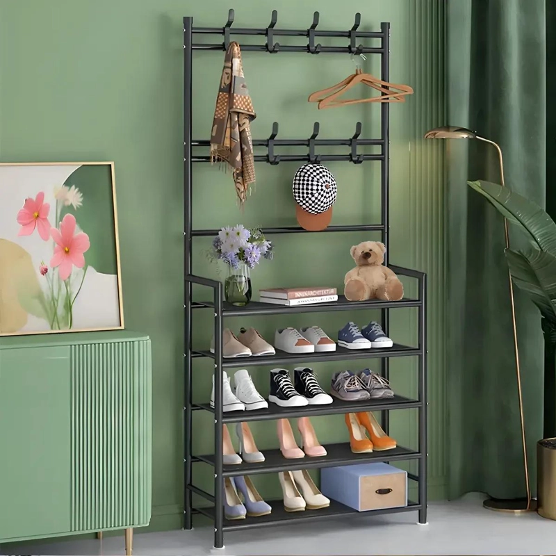 ZAPATERA ORGANIZADOR ESTANTE 5 NIVELES Y PERCHERO MULTIFUNCIONAL - 3