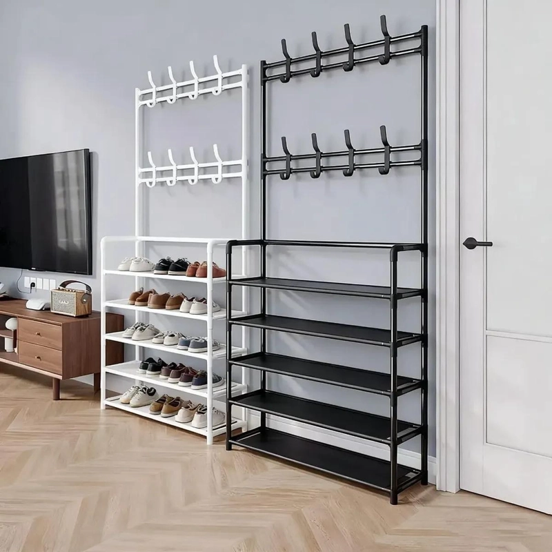 ZAPATERA ORGANIZADOR ESTANTE 5 NIVELES Y PERCHERO MULTIFUNCIONAL - 4