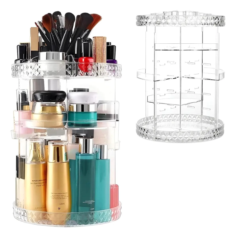 ORGANIZADOR DE MAQUILLAJE GIRATORIO 360 GRADOS CON COMPARTIMIENTOS AJUSTABLES - 1
