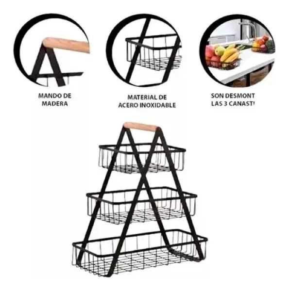 ORGANIZADOR DE FRUTAS Y VERDURAS DE 3 NIVELES PARA COCINA - 3