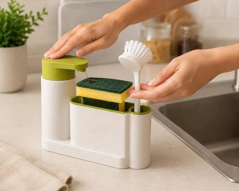 ORGANIZADOR DE COCINA CON DISPENSADOR Y ESCOBILLA - 3