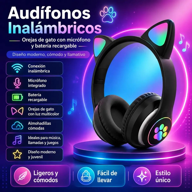 AUDIFONOS INALAMBRICOS CON DISEÑO DIVERTIDO Y MICROFONO - 2