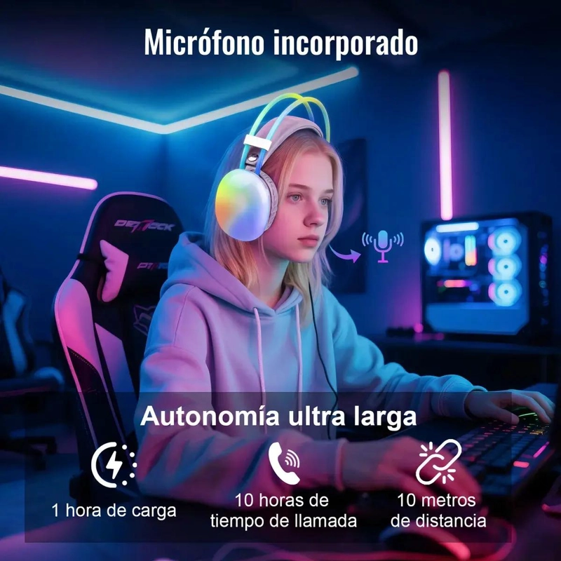 AUDIFONOS INALAMBRICOS BLUETOOTH P880 CON LUZ LED Y MICROFONO - 3