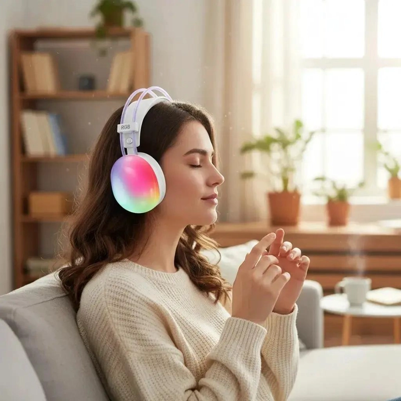 AUDIFONOS INALAMBRICOS BLUETOOTH P880 CON LUZ LED Y MICROFONO - 8