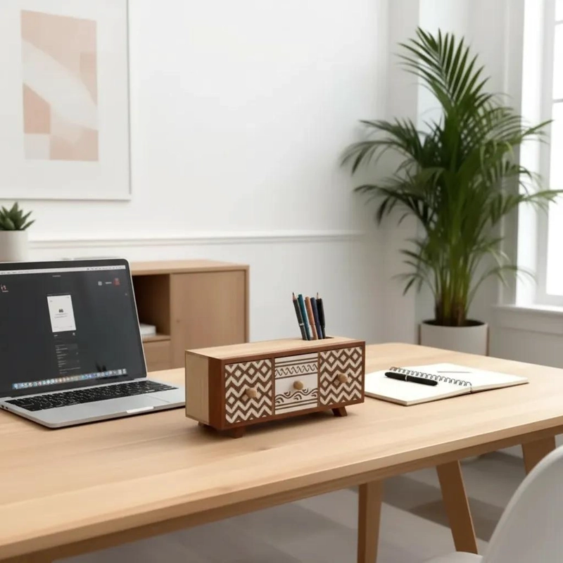 ORGANIZADOR DE ESCRITORIO DE MADERA 32X11X14 CM - 3