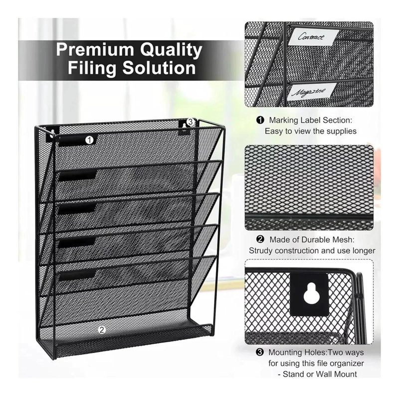 ORGANIZADOR METALICO PARA ESCRITORIO CON 5 COMPARTIMENTOS - 4