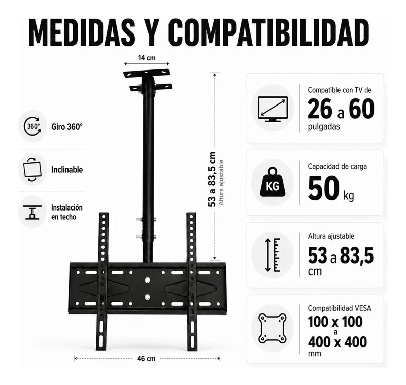 SOPORTE DE TECHO PARA TELEVISORES DE 26 A 60 PULGADAS - 2