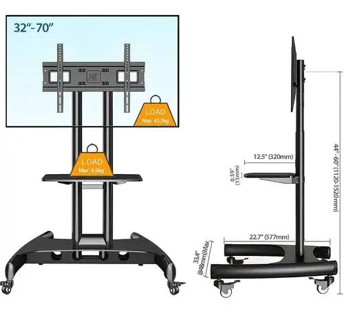 PEDESTAL PARA TV CON RUEDAS SOPORTE ACERO NEGRO 32' A 70' - 10