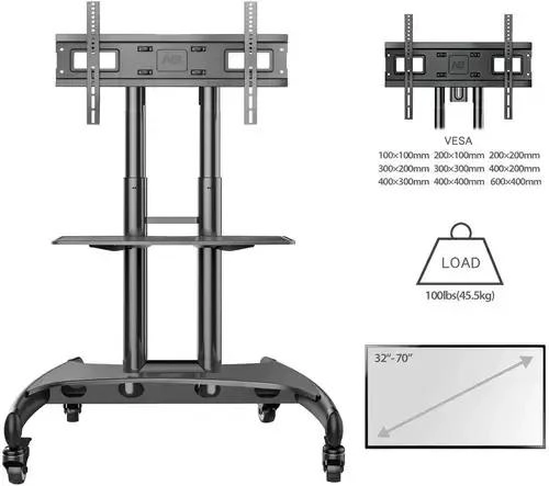 PEDESTAL PARA TV CON RUEDAS SOPORTE ACERO NEGRO 32' A 70' - 7