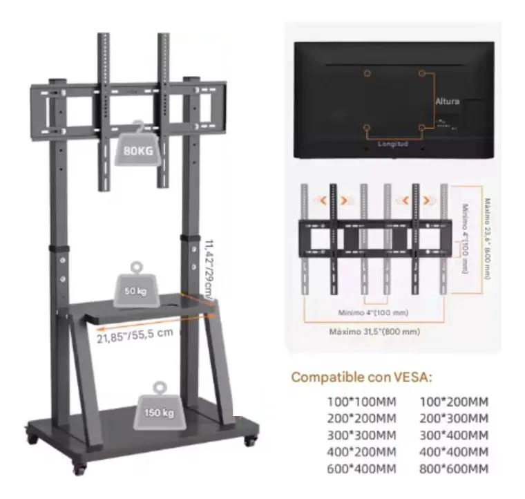 SOPORTE PEDESTAL MOVIL PARA TV DE 32 A 72 PULGADAS - 5
