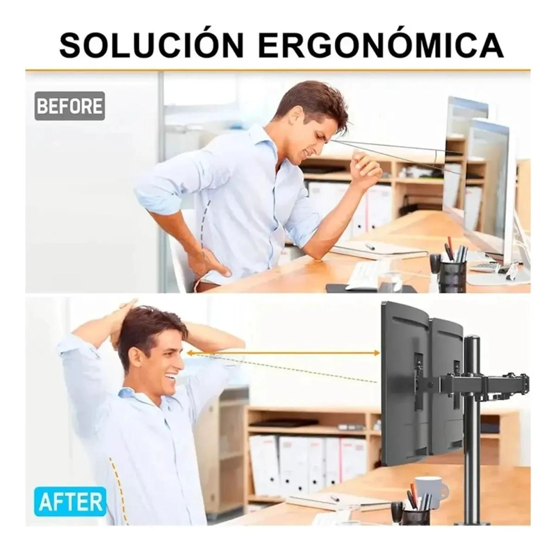 SOPORTE AJUSTABLE PARA DOS MONITORES DE 15 A 30 PULGADAS - 3
