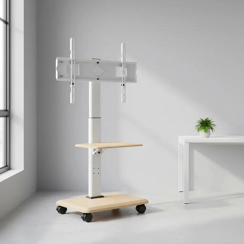 SOPORTE MOVIL PARA TV BLANCO CON REPISAS MODERNAS Y RUEDAS - 6
