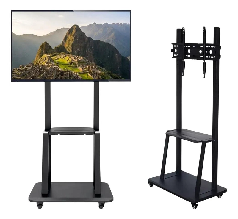 SOPORTE PEDESTAL PARA TV CON RUEDAS Y BANDEJA AJUSTABLE - 1