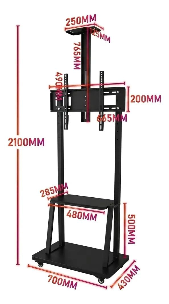 SOPORTE PEDESTAL PARA TV CON RUEDAS Y BANDEJA AJUSTABLE - 4