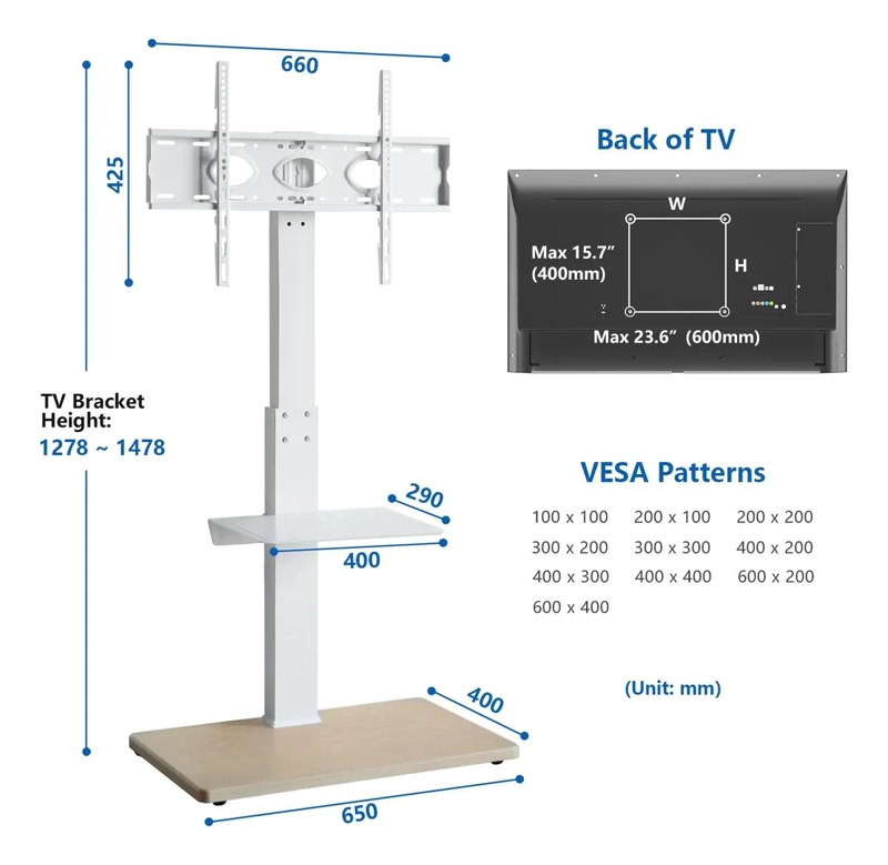 SOPORTE MOVIL PARA TV CON RUEDAS Y ESTANTES AJUSTABLES - 8