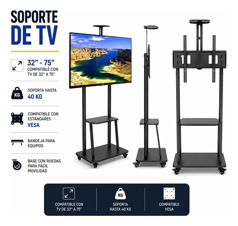 SOPORTE PEDESTAL MOVIL PARA TV DE 32 A 75 PULGADAS CON RUEDAS - 4