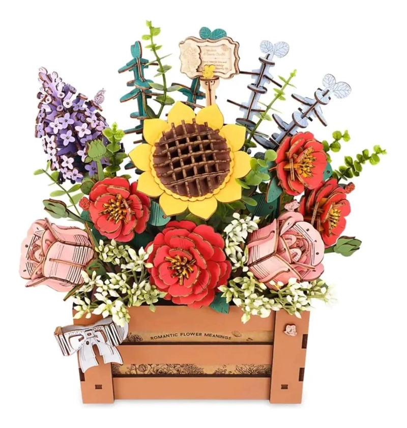 MINIATURA ARMABLE FLOR CAJA DE MADERA PARA DECORACION - 1