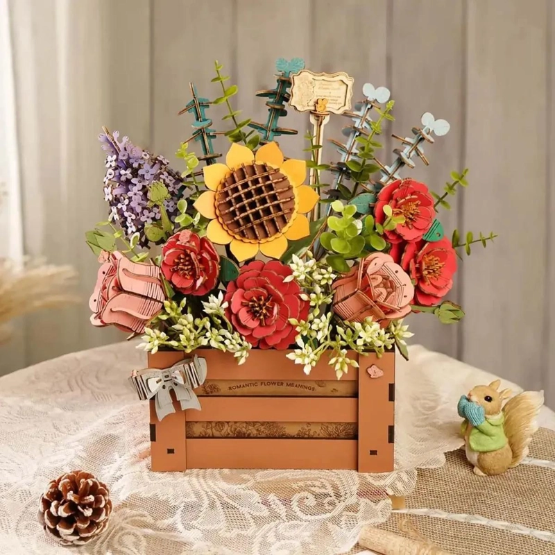 MINIATURA ARMABLE FLOR CAJA DE MADERA PARA DECORACION - 2