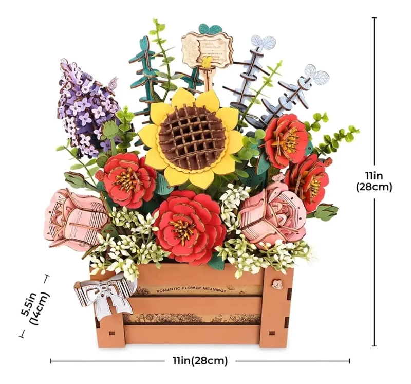 MINIATURA ARMABLE FLOR CAJA DE MADERA PARA DECORACION - 3