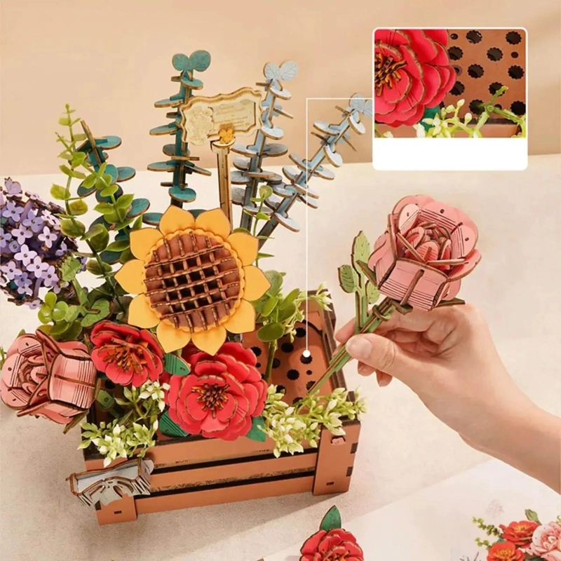 MINIATURA ARMABLE FLOR CAJA DE MADERA PARA DECORACION - 4