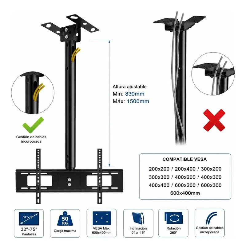 SOPORTE DE TECHO PARA TELEVISORES DE 32 A 75 PULGADAS - 4