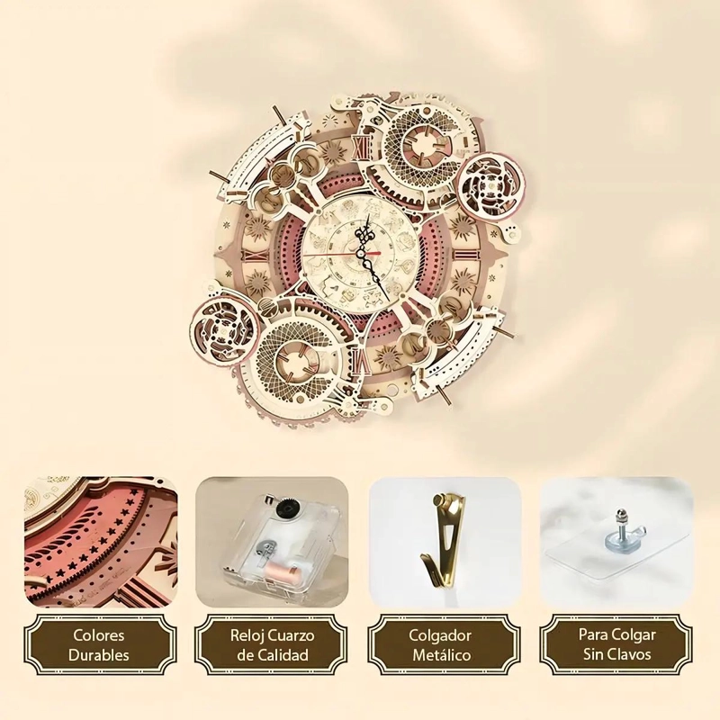 RELOJ MURAL ASTRAL DE MADERA EN 3D PARA DECORAR - 3