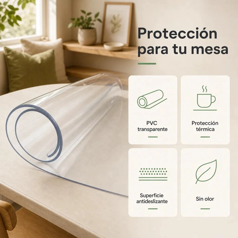 PROTECTOR DE MESA TRANSPARENTE DE PVC 160X90 CM ANTIDESLIZANTE - 5