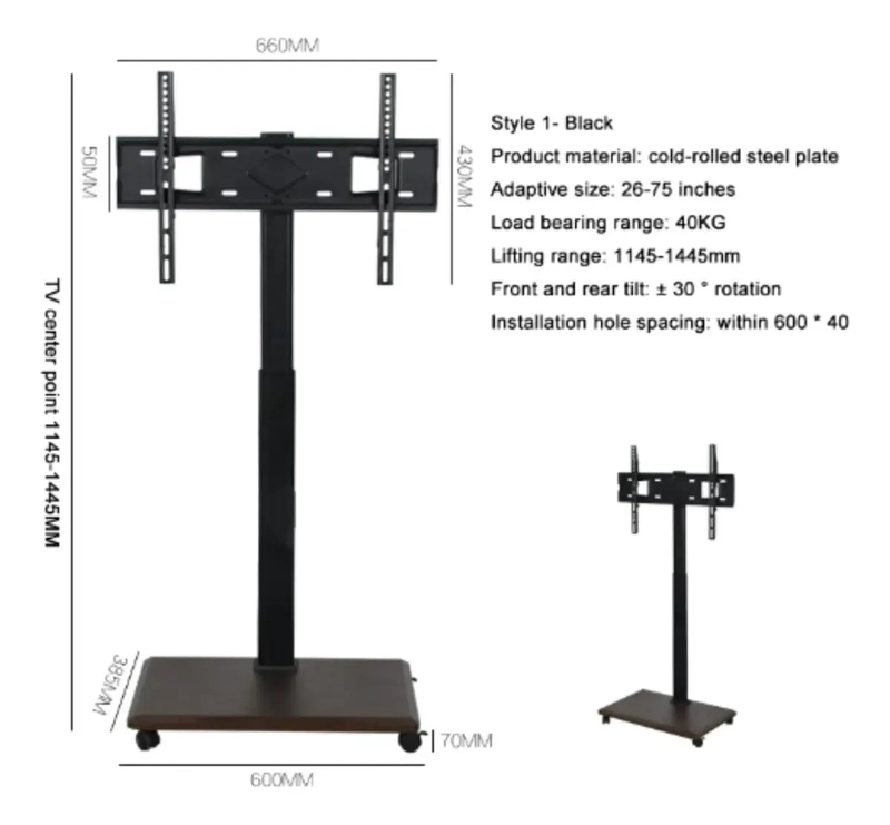 SOPORTE MOVIL PARA TV CON RUEDAS Y ESTANTES PARA PANTALLAS DE 32 A 70 - 4
