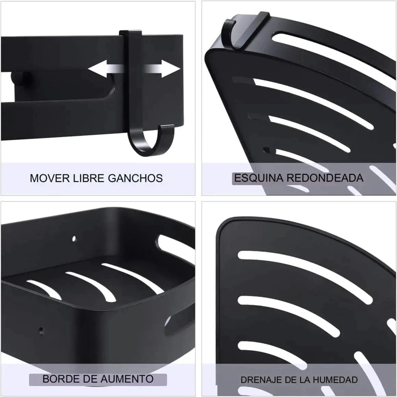 ESTANTE ESQUINERO DE BAÑO NEGRO PARA DUCHA CON ALTA CAPACIDAD - 7