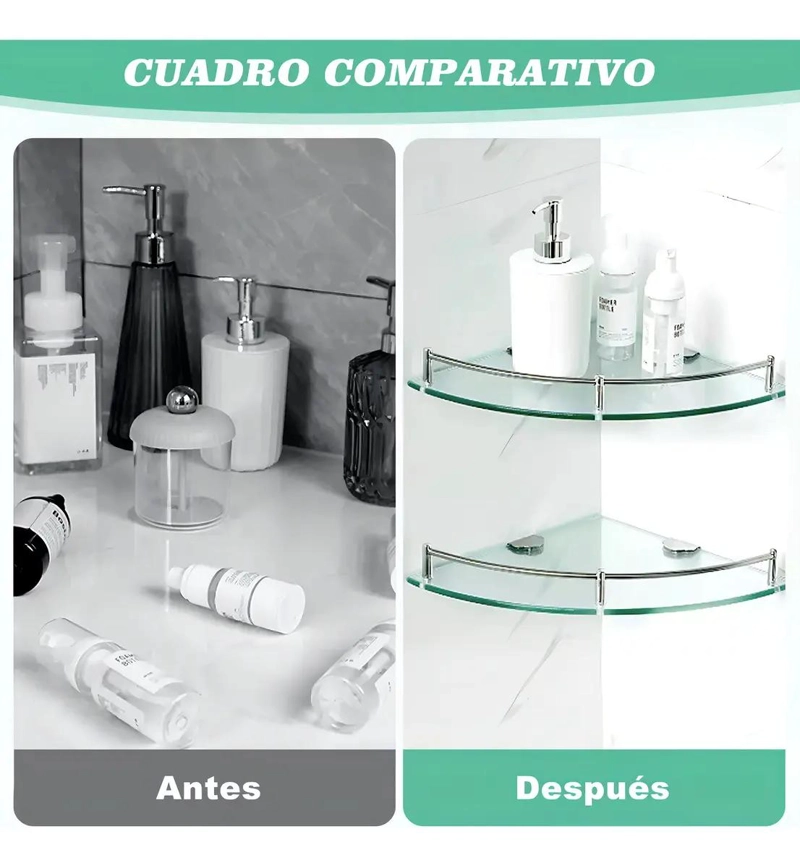 ESTANTE ESQUINERO DE VIDRIO PARA BAÑO Y HOGAR - 5