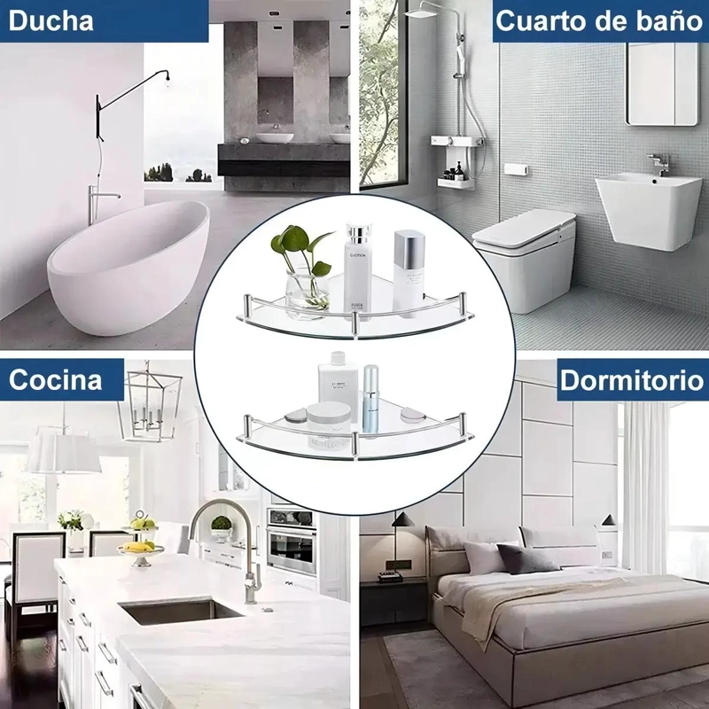 ESTANTE ESQUINERO DE VIDRIO PARA BAÑO Y HOGAR - 6