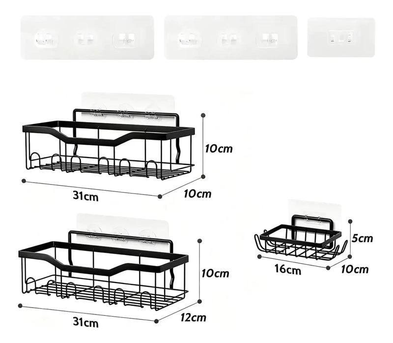 SET DE ESTANTES ADHESIVOS PARA DUCHA EN ACERO INOXIDABLE - 1