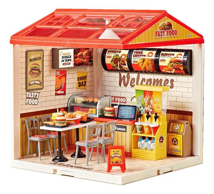 HAMBURGUESERIA RETRO EN MINIATURA CON BLOQUES DE CONSTRUCCION - 1