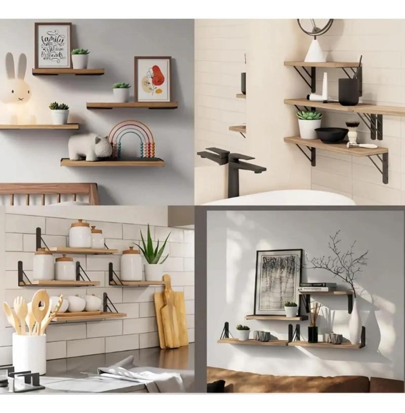 PACK DE 2 ESTANTES FLOTANTES DE MADERA PARA BAÑO Y DECORACION - 7