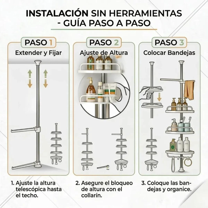 ESQUINERO ORGANIZADOR DUCHA VERTICAL AJUSTABLE CON 4 NIVELES - 3