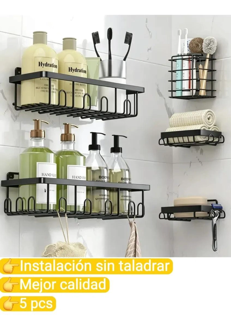 PACK DE 5 CESTAS ADHESIVAS PARA BAÑO Y DUCHA - 3