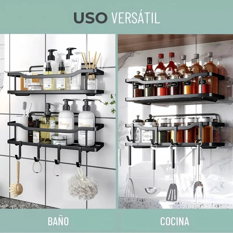 SET DE ORGANIZADORES DE DUCHA Y JABON PARA BAÑO EN COLOR NEGRO - 3