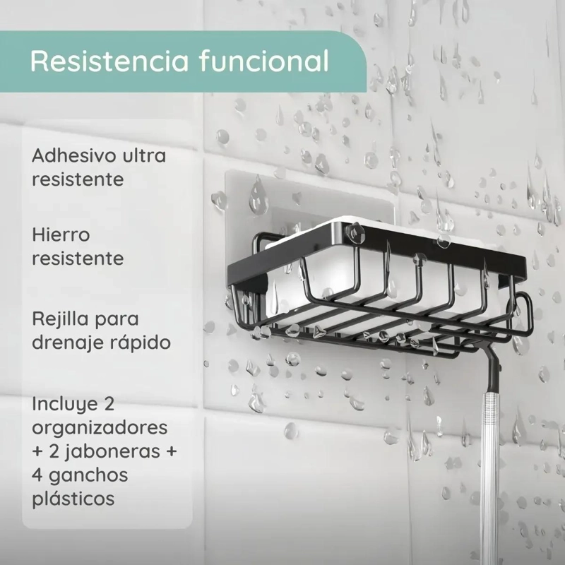 SET DE ORGANIZADORES DE DUCHA Y JABON PARA BAÑO EN COLOR NEGRO - 4