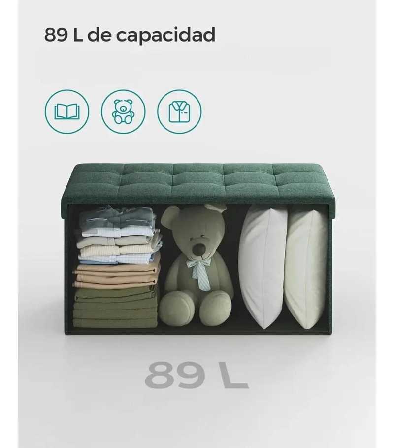 BANQUETA BAUL ALMACENAJE LINO VERDE 76 CM - 4